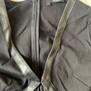 Kooples black pleated v neck dress w leather trim